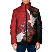 Kiwi New Zealand Personalised Padded Jacket NZ Map Pohutukawa Fern Maori Pattern LT22 Men Red - Polynesian Pride