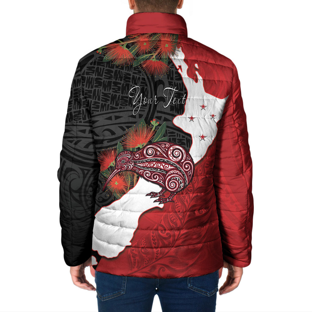 Kiwi New Zealand Personalised Padded Jacket NZ Map Pohutukawa Fern Maori Pattern LT22 - Polynesian Pride