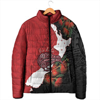 Kiwi New Zealand Personalised Padded Jacket NZ Map Pohutukawa Fern Maori Pattern LT22 - Polynesian Pride