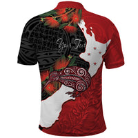 Kiwi New Zealand Personalised Polo Shirt NZ Map Pohutukawa Fern Maori Pattern LT22 - Polynesian Pride