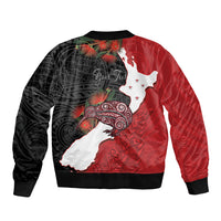 Kiwi New Zealand Personalised Sleeve Zip Bomber Jacket NZ Map Pohutukawa Fern Maori Pattern