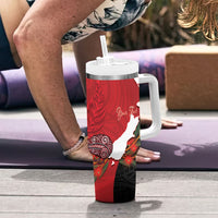 Kiwi New Zealand Personalised Tumbler With Handle NZ Map Pohutukawa Fern Maori Pattern