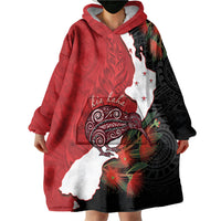 Kiwi New Zealand Personalised Wearable Blanket Hoodie NZ Map Pohutukawa Fern Maori Pattern