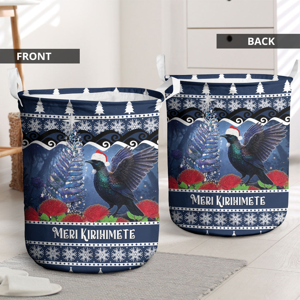 New Zealand Tui Bird Christmas Laundry Basket Pohutukawa Xmas Tree Meri Kirihimete