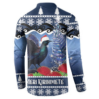 New Zealand Tui Bird Christmas Button Sweatshirt Pohutukawa Xmas Tree Meri Kirihimete