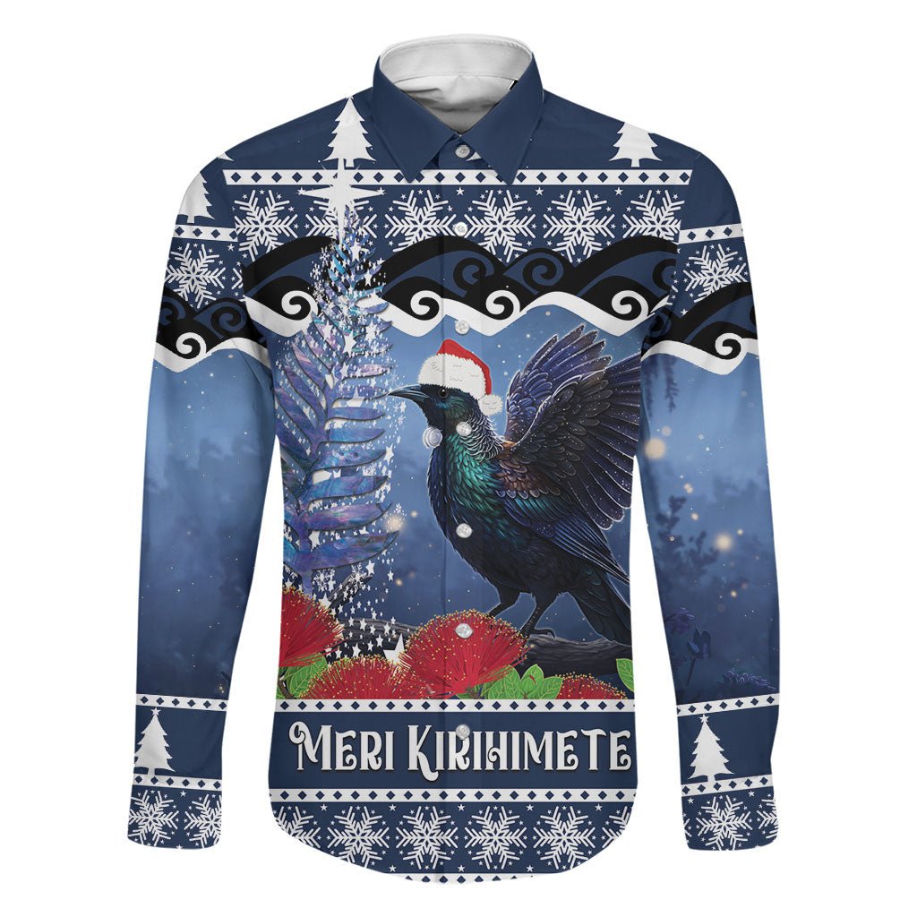 New Zealand Tui Bird Christmas Family Matching Long Sleeve Bodycon Dress and Hawaiian Shirt Pohutukawa Xmas Tree Meri Kirihimete