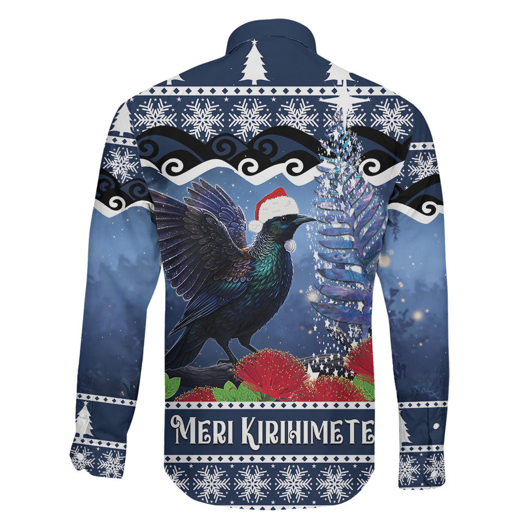New Zealand Tui Bird Christmas Family Matching Long Sleeve Bodycon Dress and Hawaiian Shirt Pohutukawa Xmas Tree Meri Kirihimete
