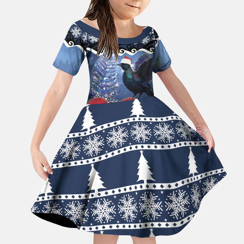 New Zealand Tui Bird Christmas Family Matching Off Shoulder Maxi Dress and Hawaiian Shirt Pohutukawa Xmas Tree Meri Kirihimete