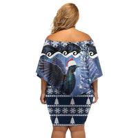 New Zealand Tui Bird Christmas Family Matching Off Shoulder Short Dress and Hawaiian Shirt Pohutukawa Xmas Tree Meri Kirihimete