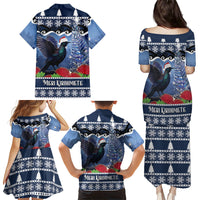 New Zealand Tui Bird Christmas Family Matching Puletasi and Hawaiian Shirt Pohutukawa Xmas Tree Meri Kirihimete