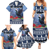 New Zealand Tui Bird Christmas Family Matching Summer Maxi Dress and Hawaiian Shirt Pohutukawa Xmas Tree Meri Kirihimete