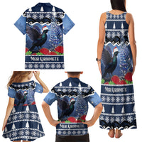 New Zealand Tui Bird Christmas Family Matching Tank Maxi Dress and Hawaiian Shirt Pohutukawa Xmas Tree Meri Kirihimete
