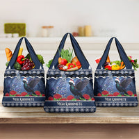New Zealand Tui Bird Christmas Grocery Bag Pohutukawa Xmas Tree Meri Kirihimete