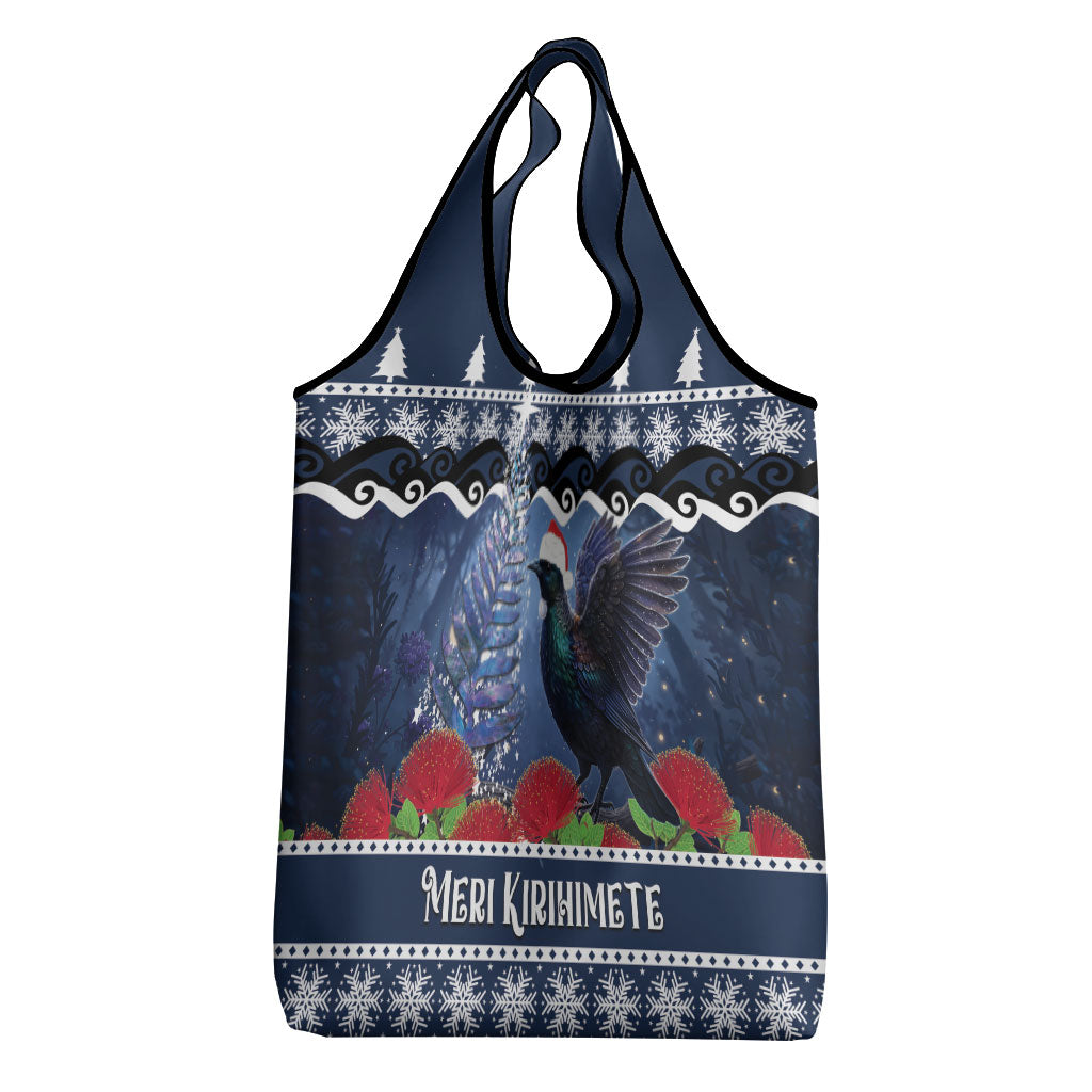New Zealand Tui Bird Christmas Grocery Bag Pohutukawa Xmas Tree Meri Kirihimete