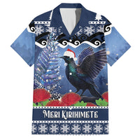 New Zealand Tui Bird Christmas Hawaiian Shirt Pohutukawa Xmas Tree Meri Kirihimete