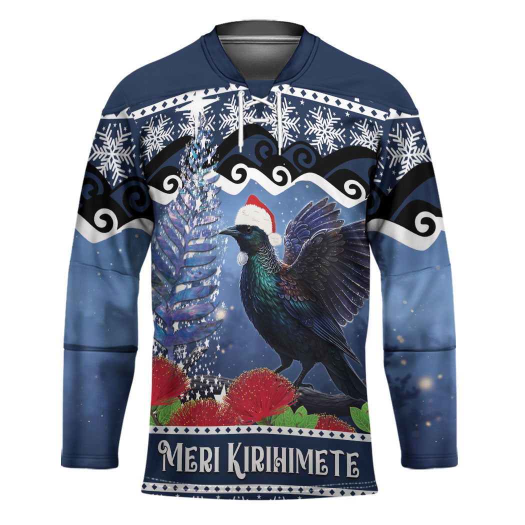 New Zealand Tui Bird Christmas Hockey Jersey Pohutukawa Xmas Tree Meri Kirihimete