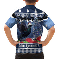 New Zealand Tui Bird Christmas Kid Hawaiian Shirt Pohutukawa Xmas Tree Meri Kirihimete