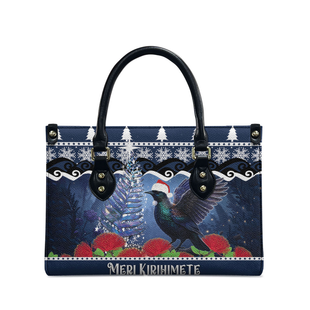 New Zealand Tui Bird Christmas Leather Bag Pohutukawa Xmas Tree Meri Kirihimete