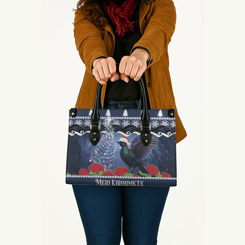 New Zealand Tui Bird Christmas Leather Bag Pohutukawa Xmas Tree Meri Kirihimete