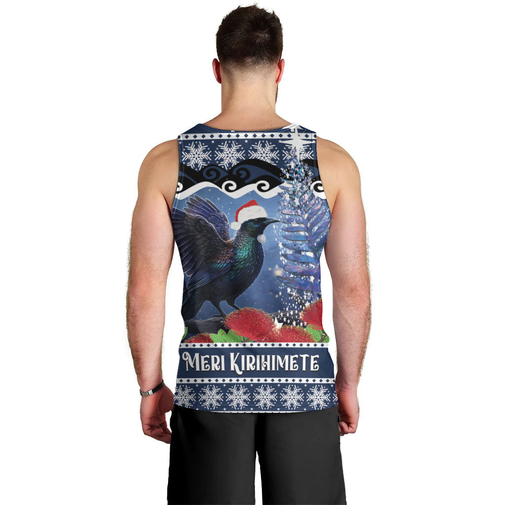 New Zealand Tui Bird Christmas Men Tank Top Pohutukawa Xmas Tree Meri Kirihimete