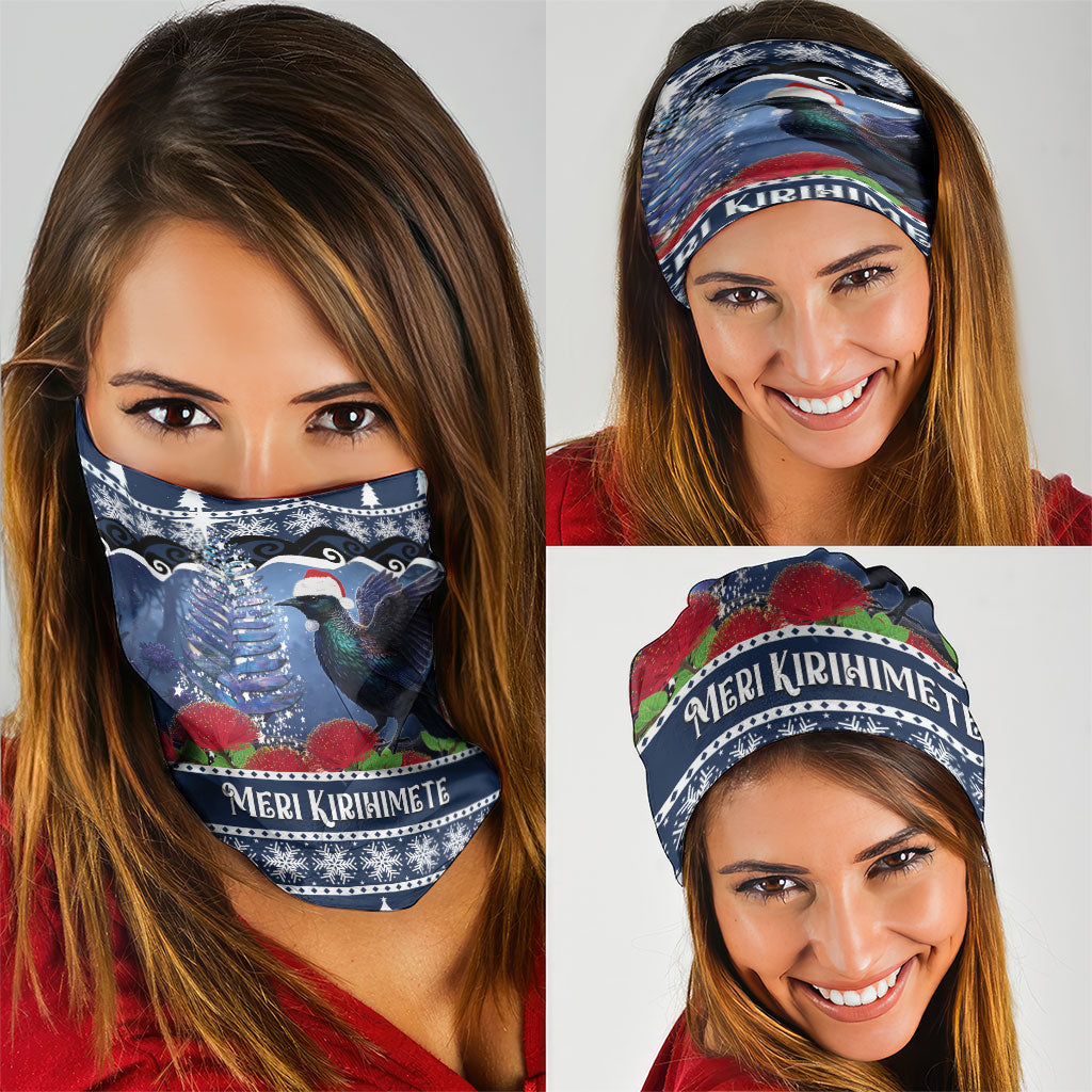 New Zealand Tui Bird Christmas Neck Gaiter Pohutukawa Xmas Tree Meri Kirihimete