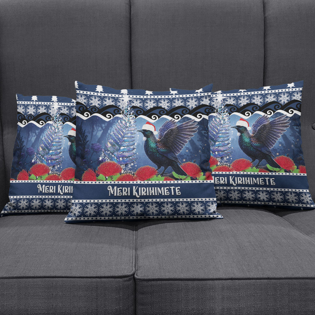 New Zealand Tui Bird Christmas Pillow Cover Pohutukawa Xmas Tree Meri Kirihimete