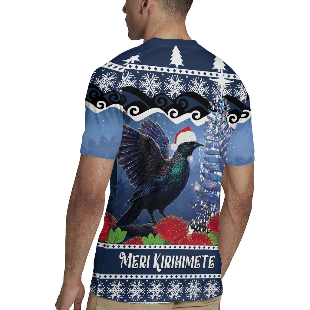 New Zealand Tui Bird Christmas Rugby Jersey Pohutukawa Xmas Tree Meri Kirihimete