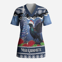 New Zealand Tui Bird Christmas Scrub Top Pohutukawa Xmas Tree Meri Kirihimete