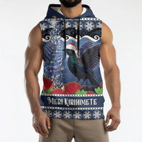 New Zealand Tui Bird Christmas Sleeveless Hoodie Pohutukawa Xmas Tree Meri Kirihimete