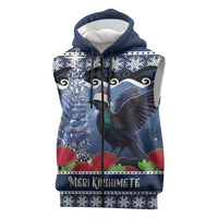 New Zealand Tui Bird Christmas Sleeveless Zip Hoodie Pohutukawa Xmas Tree Meri Kirihimete