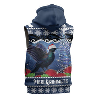 New Zealand Tui Bird Christmas Sleeveless Zip Hoodie Pohutukawa Xmas Tree Meri Kirihimete