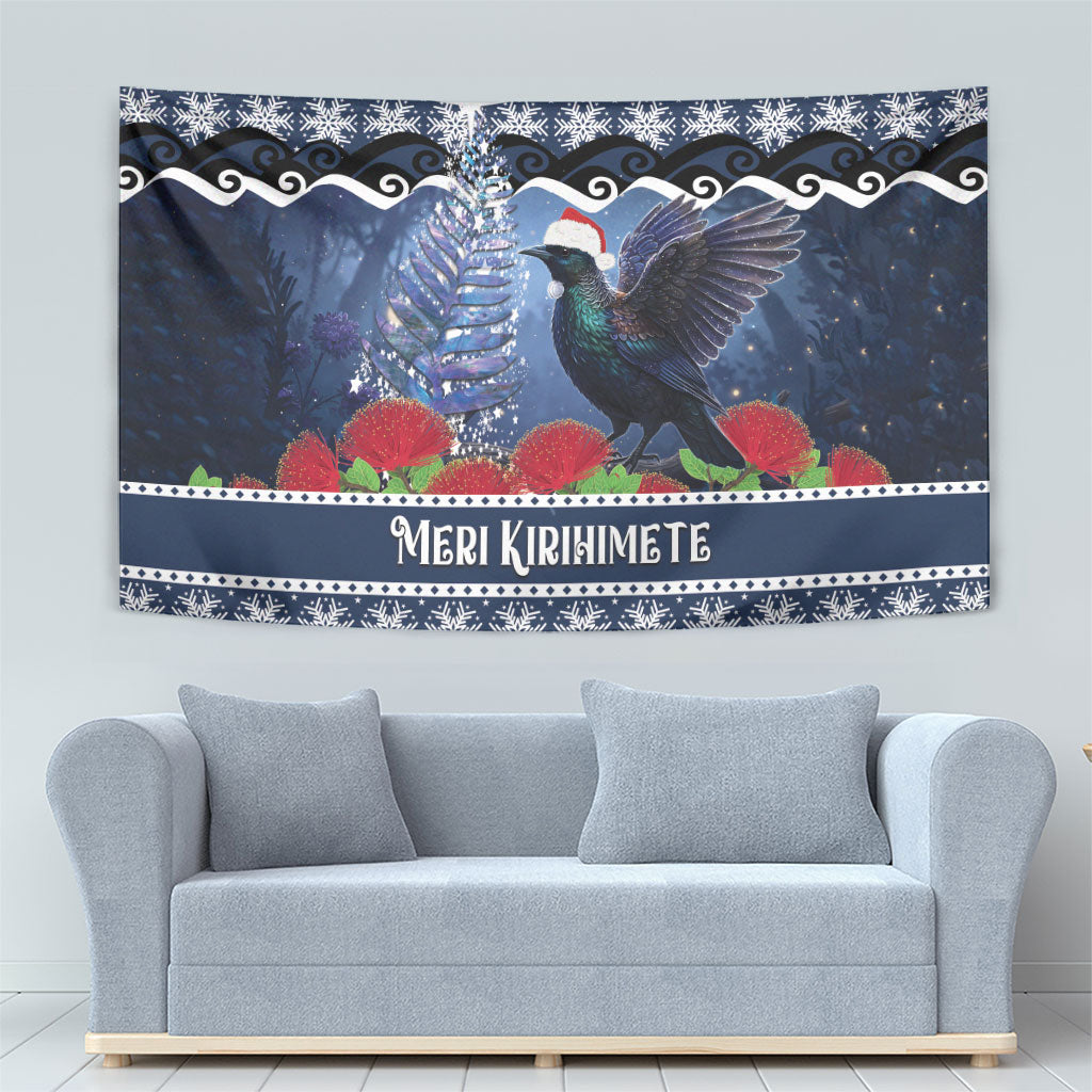 New Zealand Tui Bird Christmas Tapestry Pohutukawa Xmas Tree Meri Kirihimete