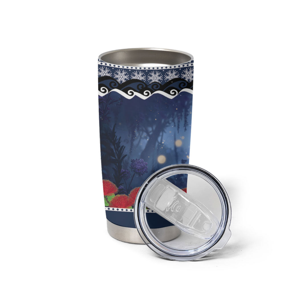 New Zealand Tui Bird Christmas Tumbler Cup Pohutukawa Xmas Tree Meri Kirihimete