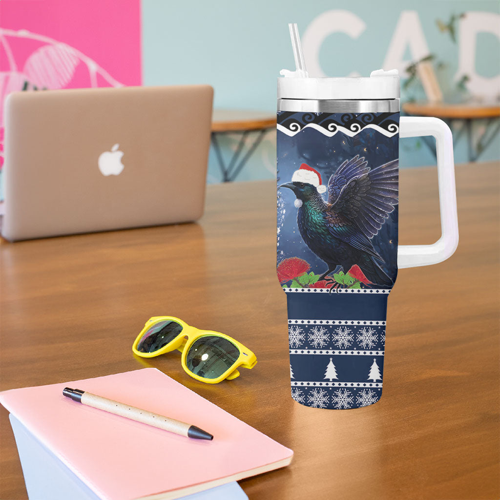 New Zealand Tui Bird Christmas Tumbler With Handle Pohutukawa Xmas Tree Meri Kirihimete