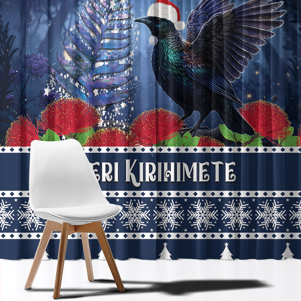 New Zealand Tui Bird Christmas Window Curtain Pohutukawa Xmas Tree Meri Kirihimete