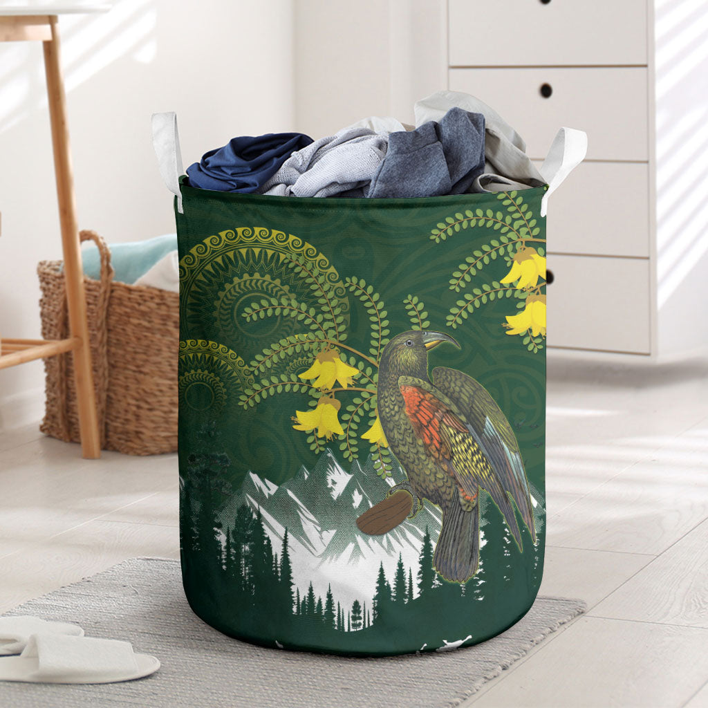 Kea Bird Kowhai New Zealand Laundry Basket Mountain Landscape Maori Art