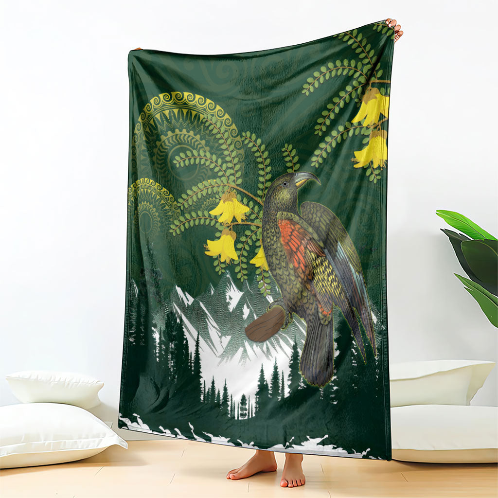 Kea Bird Kowhai New Zealand Blanket Mountain Landscape Maori Art LT22 - Polynesian Pride