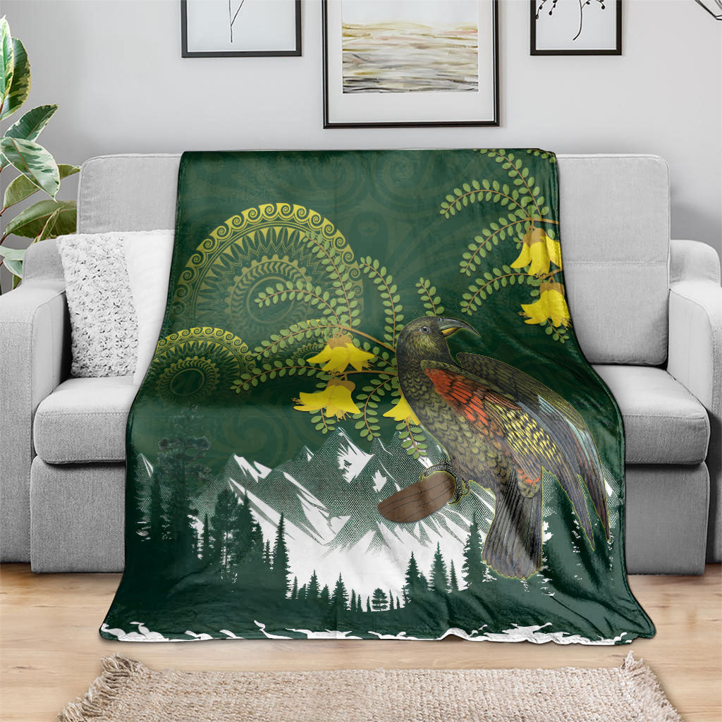 Kea Bird Kowhai New Zealand Blanket Mountain Landscape Maori Art LT22 - Polynesian Pride