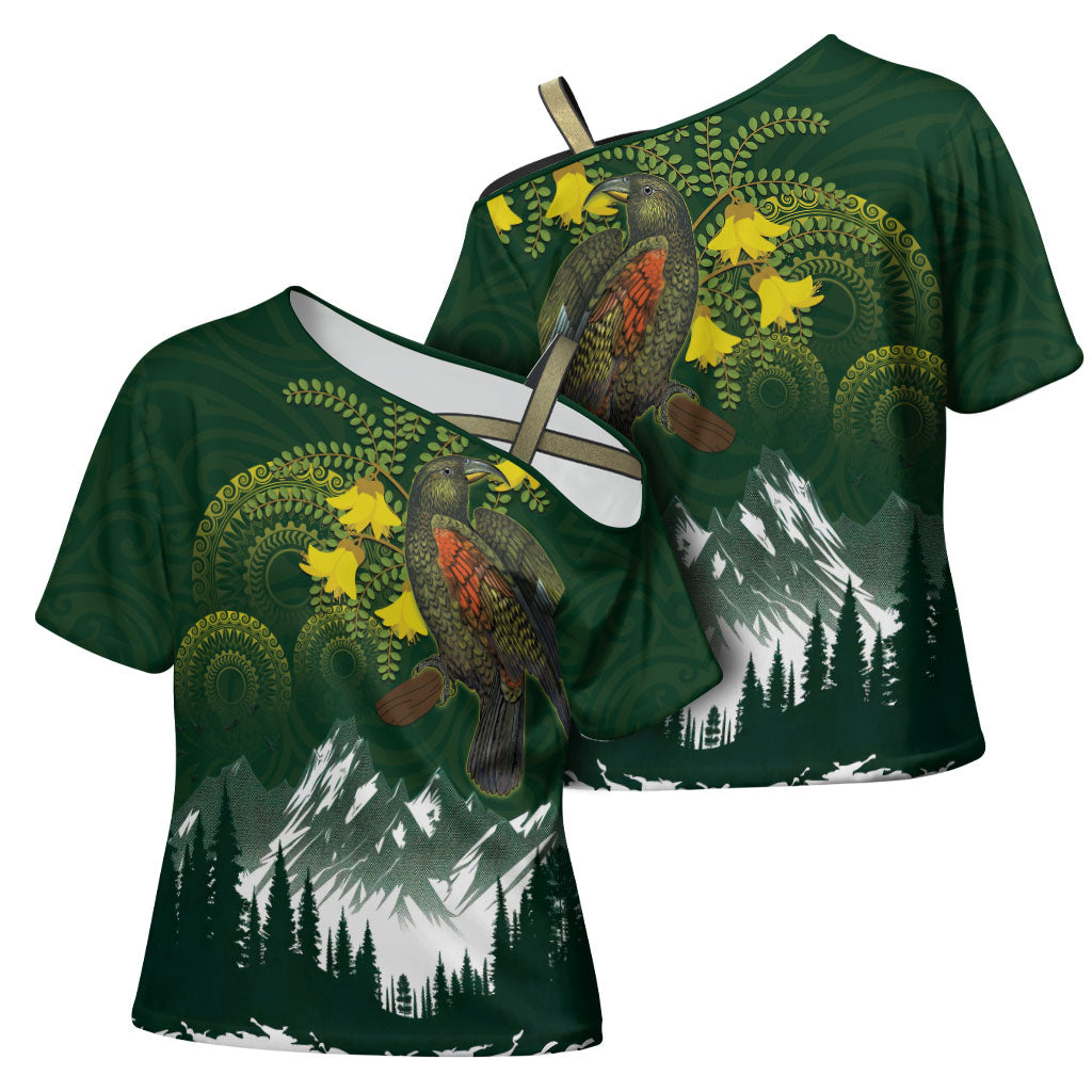 Kea Bird Kowhai New Zealand Cross Shoulder Shirt Mountain Landscape Maori Art LT22 - Polynesian Pride