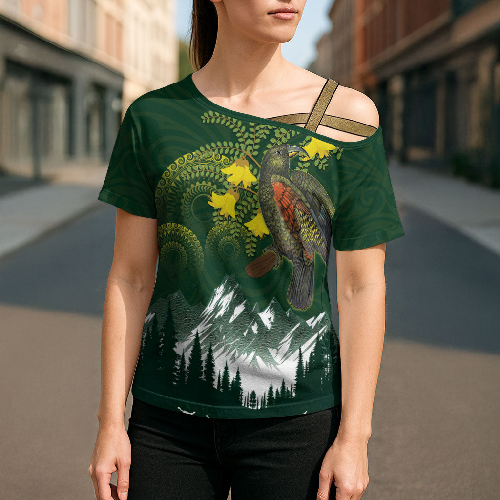 Kea Bird Kowhai New Zealand Cross Shoulder Shirt Mountain Landscape Maori Art LT22 - Polynesian Pride