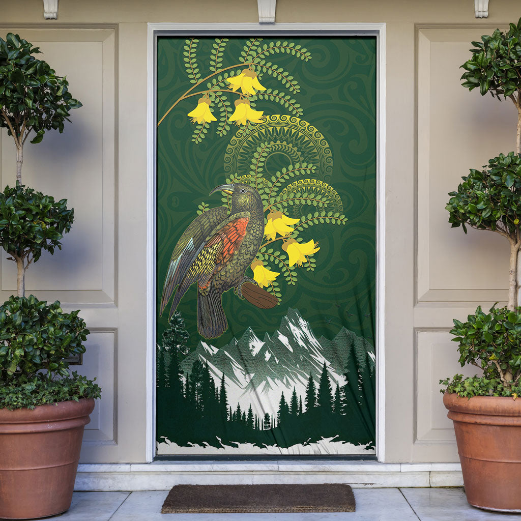 Kea Bird Kowhai New Zealand Door Cover Mountain Landscape Maori Art