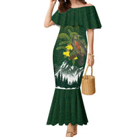 Kea Bird Kowhai New Zealand Family Matching Mermaid Dress and Hawaiian Shirt Mountain Landscape Maori Art