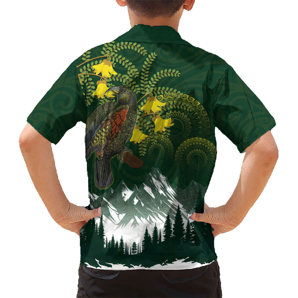 Kea Bird Kowhai New Zealand Family Matching Off The Shoulder Long Sleeve Dress and Hawaiian Shirt Mountain Landscape Maori Art LT22 - Polynesian Pride