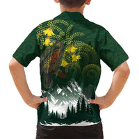 Kea Bird Kowhai New Zealand Family Matching Off The Shoulder Long Sleeve Dress and Hawaiian Shirt Mountain Landscape Maori Art LT22 - Polynesian Pride
