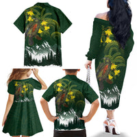 Kea Bird Kowhai New Zealand Family Matching Off The Shoulder Long Sleeve Dress and Hawaiian Shirt Mountain Landscape Maori Art LT22 - Polynesian Pride