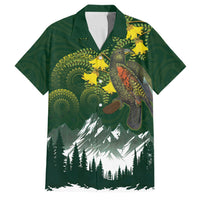 Kea Bird Kowhai New Zealand Family Matching Off The Shoulder Long Sleeve Dress and Hawaiian Shirt Mountain Landscape Maori Art LT22 Dad's Shirt - Short Sleeve Green - Polynesian Pride