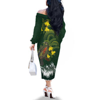 Kea Bird Kowhai New Zealand Family Matching Off The Shoulder Long Sleeve Dress and Hawaiian Shirt Mountain Landscape Maori Art LT22 - Polynesian Pride