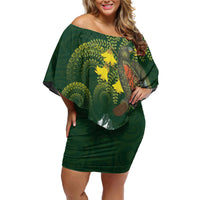 Kea Bird Kowhai New Zealand Family Matching Off Shoulder Short Dress and Hawaiian Shirt Mountain Landscape Maori Art