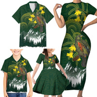 Kea Bird Kowhai New Zealand Family Matching Short Sleeve Bodycon Dress and Hawaiian Shirt Mountain Landscape Maori Art