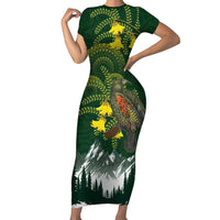 Kea Bird Kowhai New Zealand Family Matching Short Sleeve Bodycon Dress and Hawaiian Shirt Mountain Landscape Maori Art